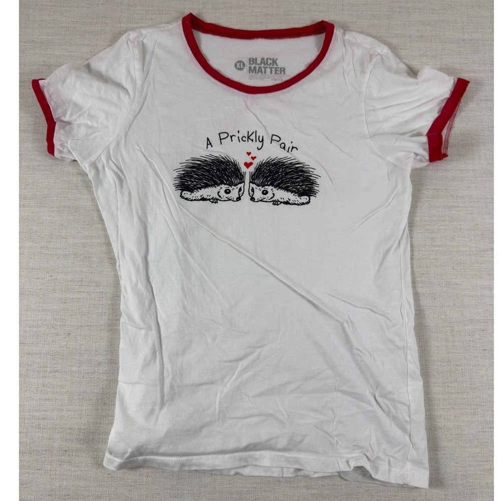 Black Matter A Prickly Pair Hedgehog Ringer T-Shirt White Red XL AS IS
